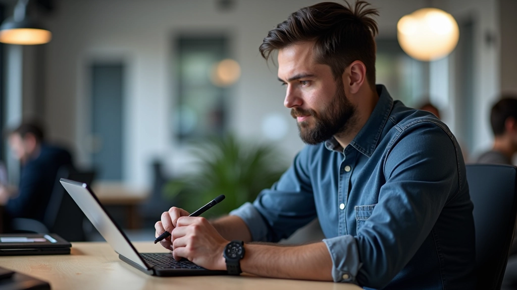 Game interface designer working on UX mockup with professional design tools