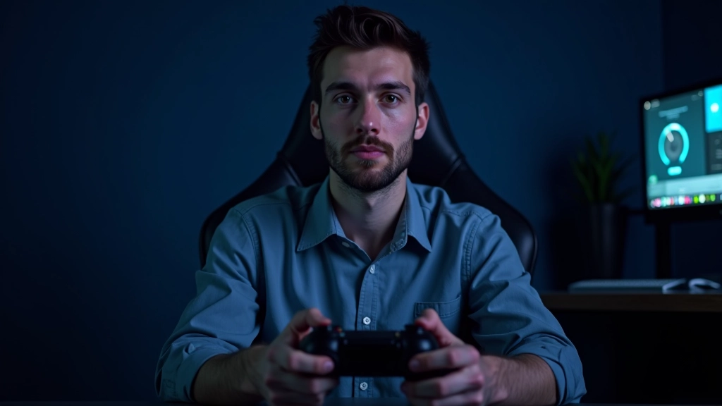 Person testing game on console controller with thoughtful expression in gameplay session