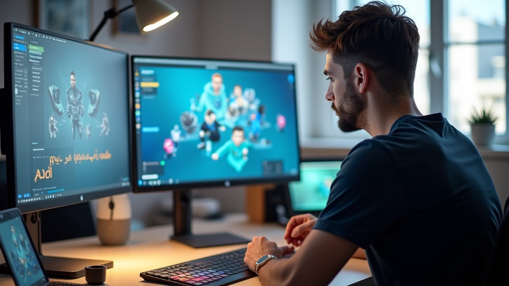 Game design studio with interface mockups and design tools