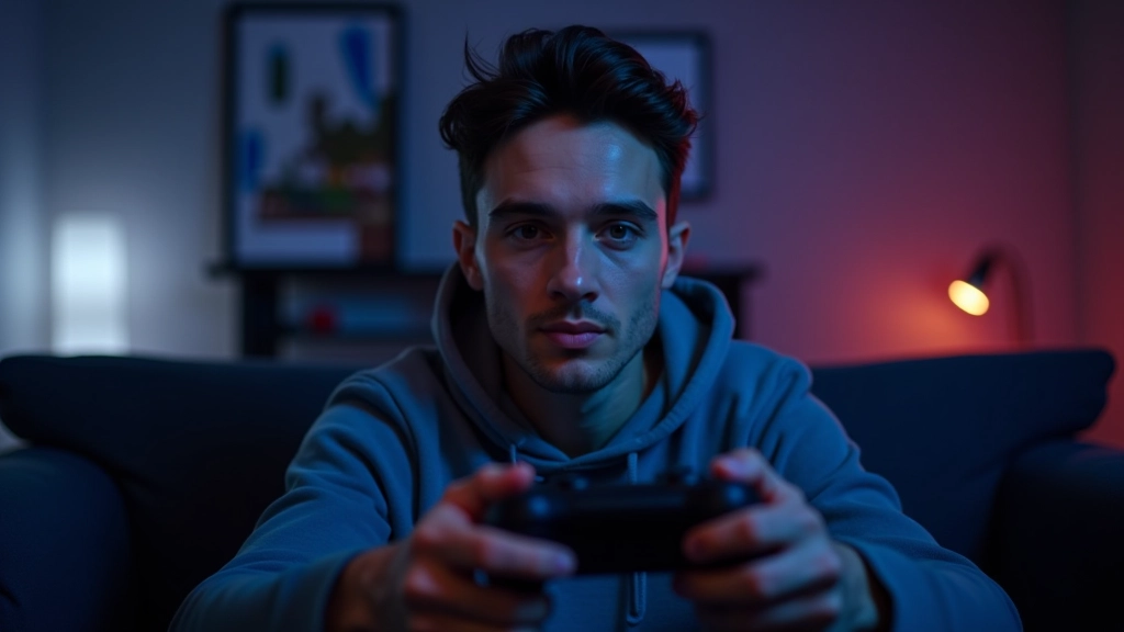 Close-up of game controller with illuminated button during menu interaction