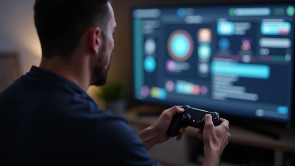 Player with controller using on-screen menu with large text and high contrast color design