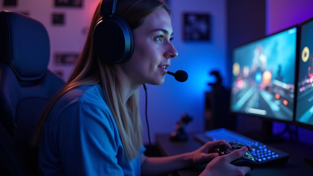 Player wearing headset during controlled gameplay testing session, concentrated focus